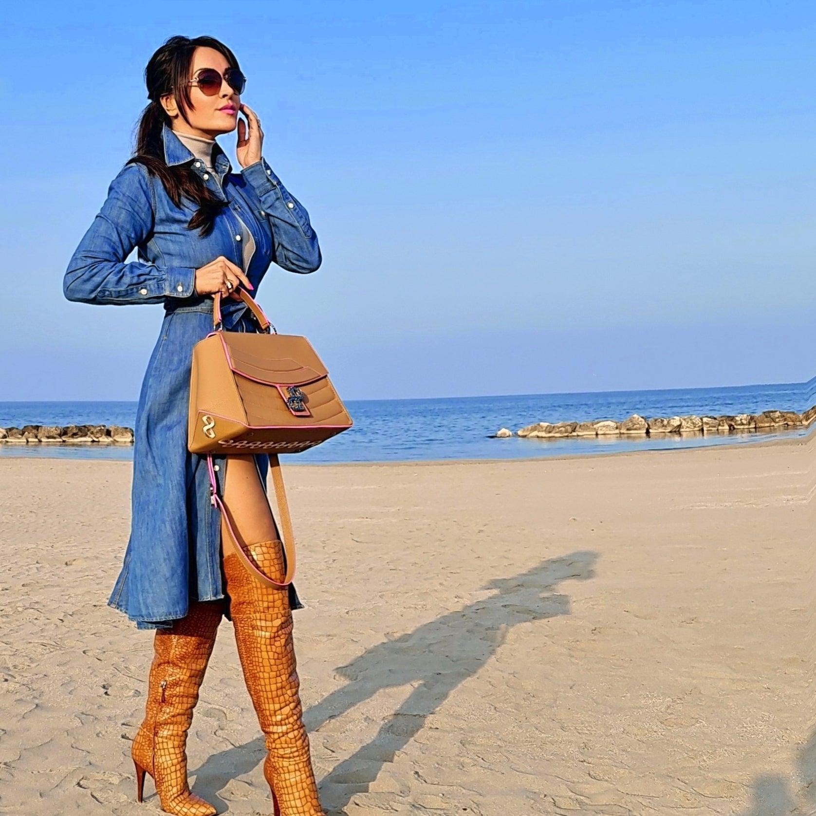 MESSALINA Luxury Satchel handbag 3D Rose Gold hardware in Navy – PORSCIA  YEGANEH®