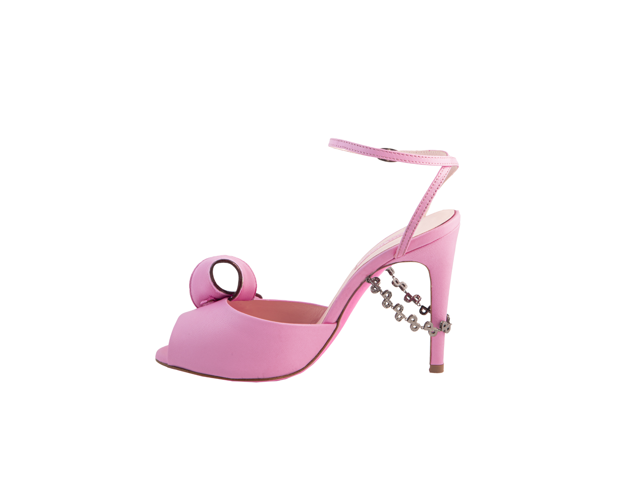 FARAH Stilettos – ForeverLuxury Italian stilettos with 3D chain heel, All MADE IN ITALY. Pink with Bordeaux piping