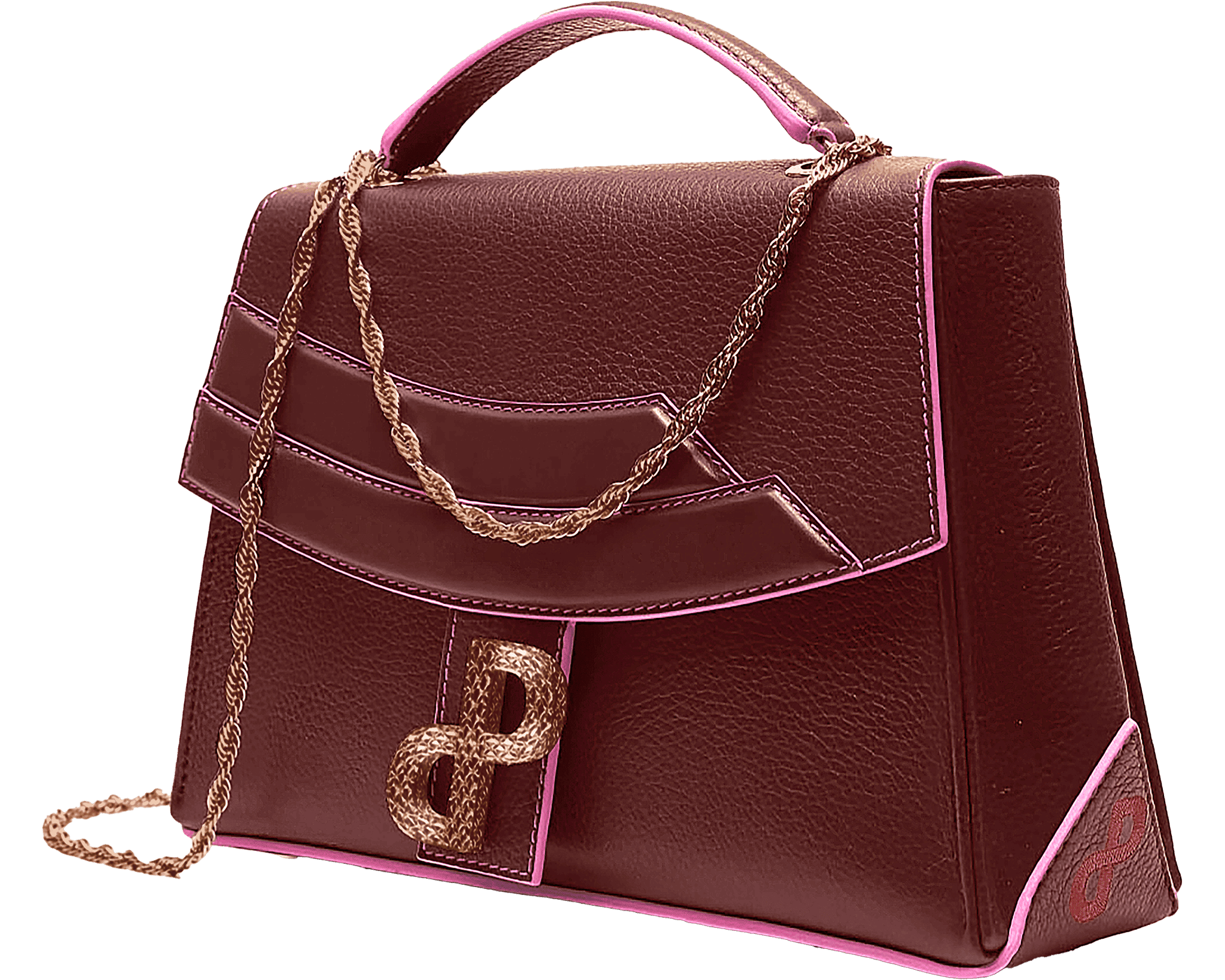 LIVIA Messenger bag – ForeverLuxury Italian messenger bag with 3D hardware, All MADE IN ITALY. Black with pink accents brown with pink accents