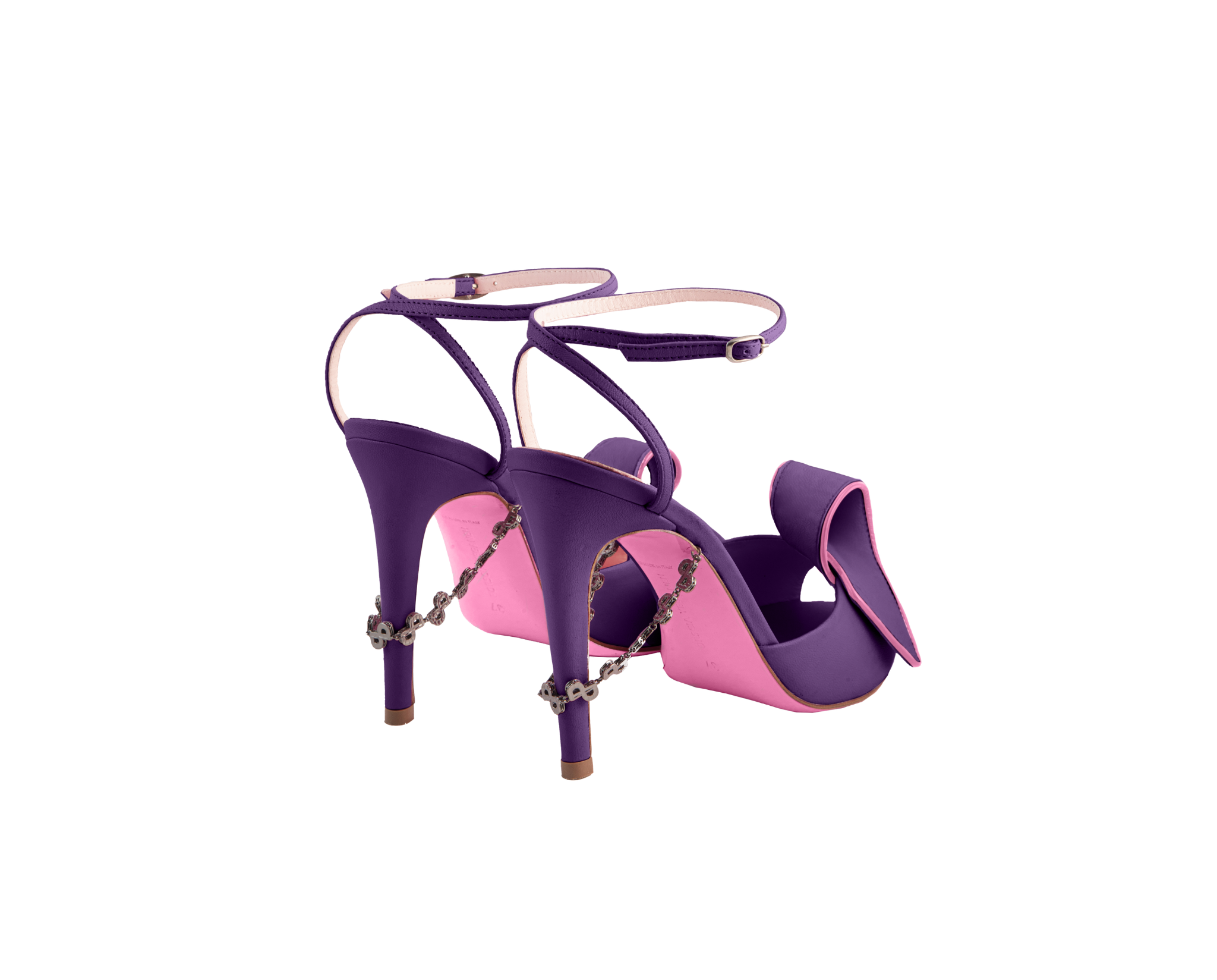 FARAH Stilettos – ForeverLuxury Italian stilettos with 3D chain heel, All MADE IN ITALY. Violet color with pink accents