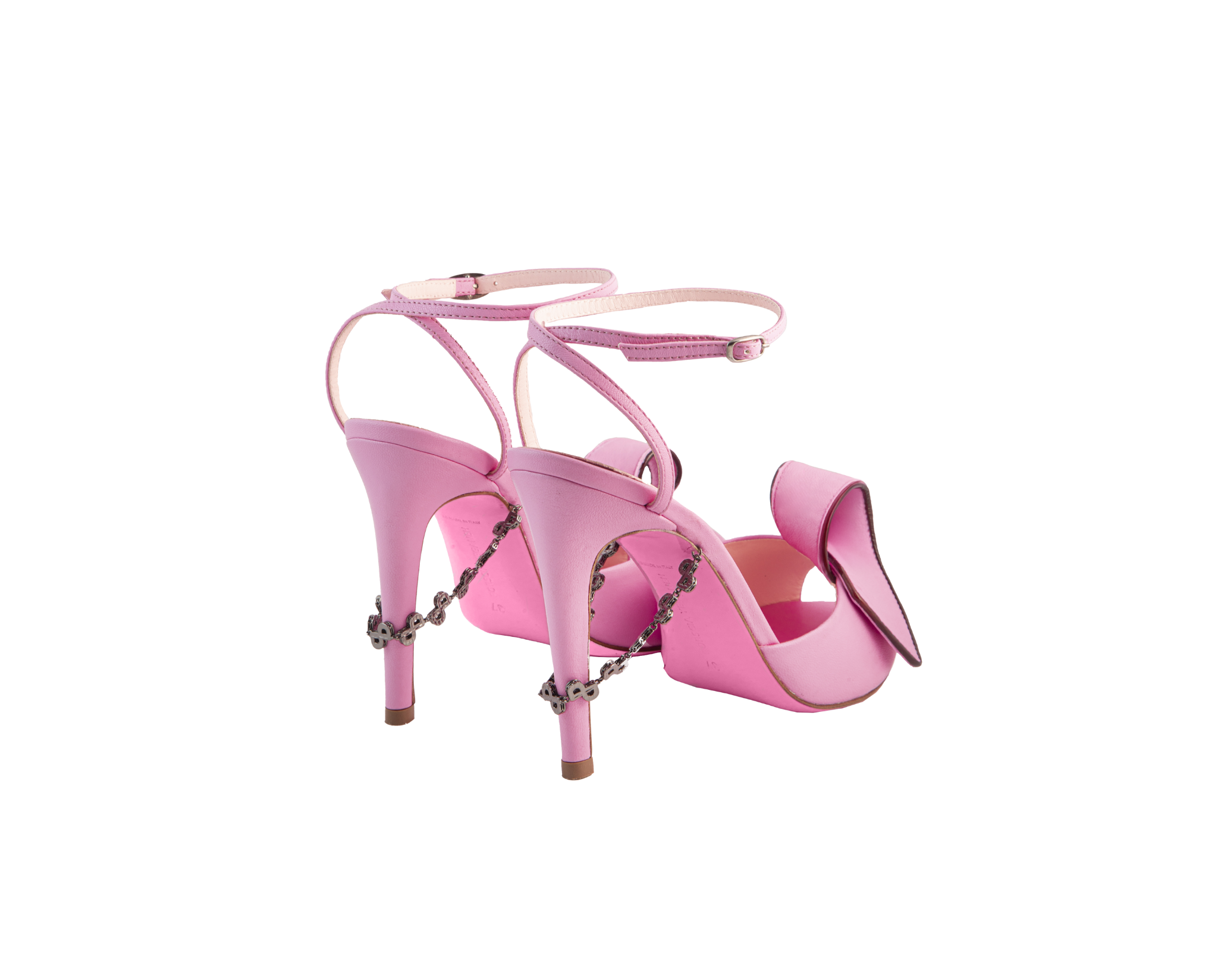 FARAH Stilettos – ForeverLuxury Italian stilettos with 3D chain heel, All MADE IN ITALY. Pink with Bordeaux piping