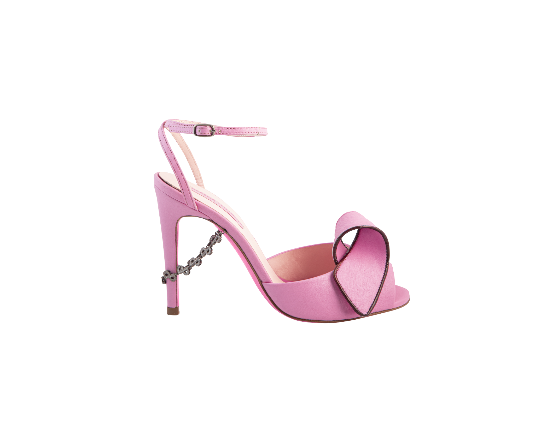 FARAH Stilettos – ForeverLuxury Italian stilettos with 3D chain heel, All MADE IN ITALY. Pink with Bordeaux piping