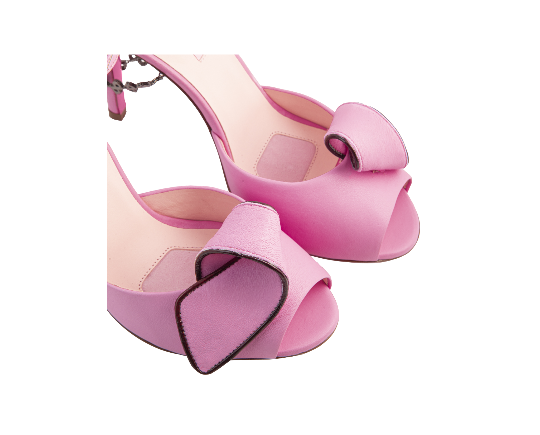 FARAH Stilettos – ForeverLuxury Italian stilettos with 3D chain heel, All MADE IN ITALY. Pink with Bordeaux piping