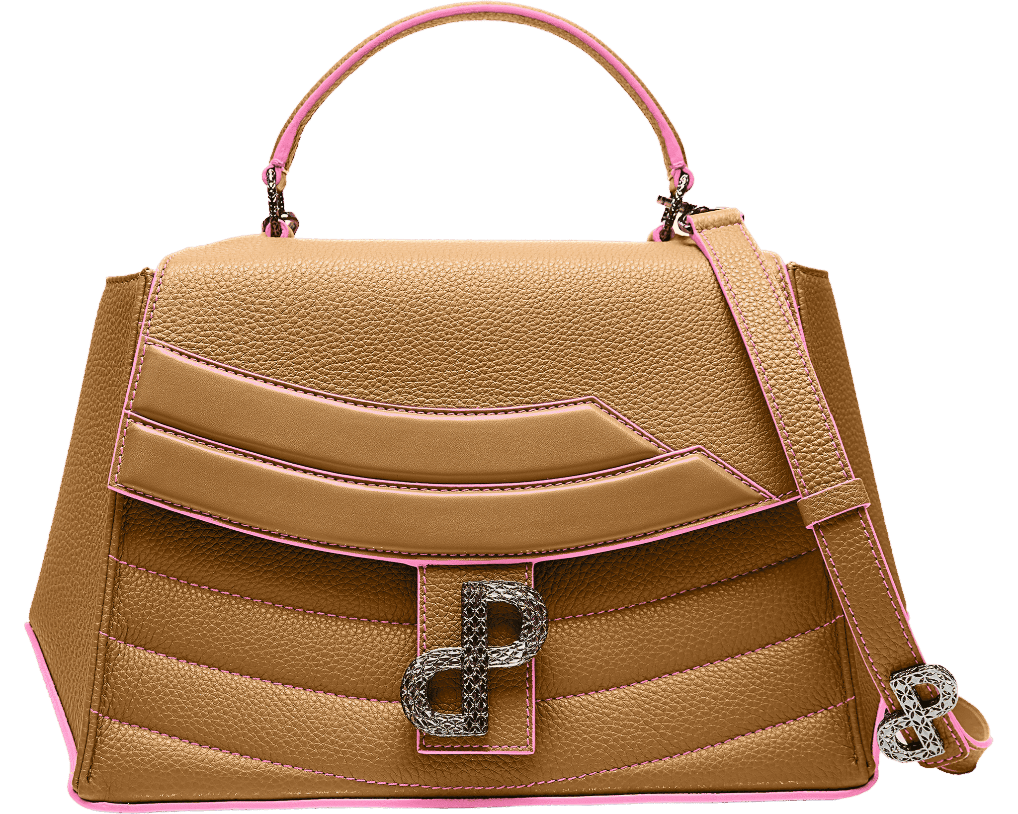 MESSALINA Satchel bag – ForeverLuxury Italian handbag with 3D hardware, All MADE IN ITALY. Mustard with pink accents