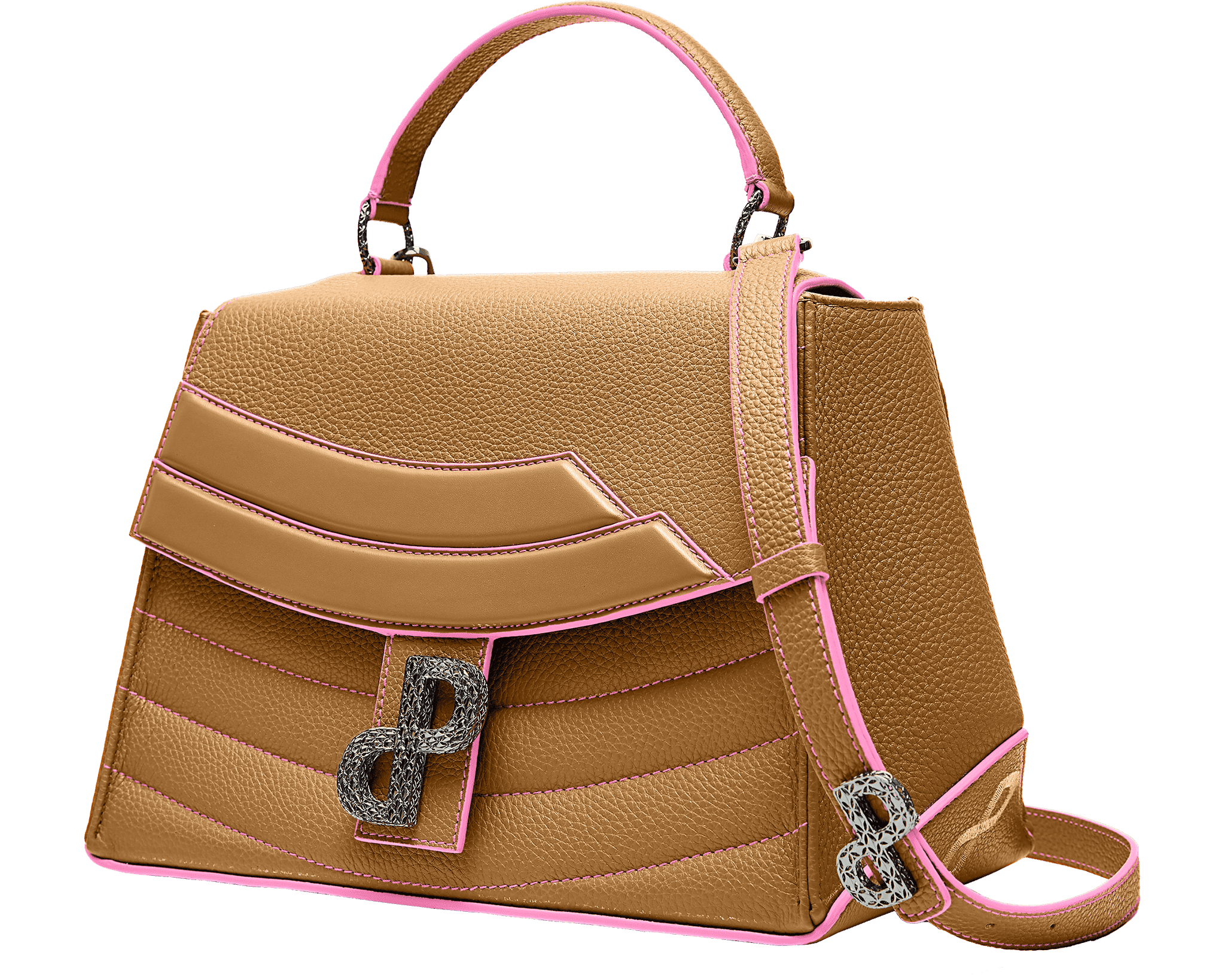 MESSALINA Satchel bag – ForeverLuxury Italian handbag with 3D hardware, All MADE IN ITALY. Mustard with pink accents