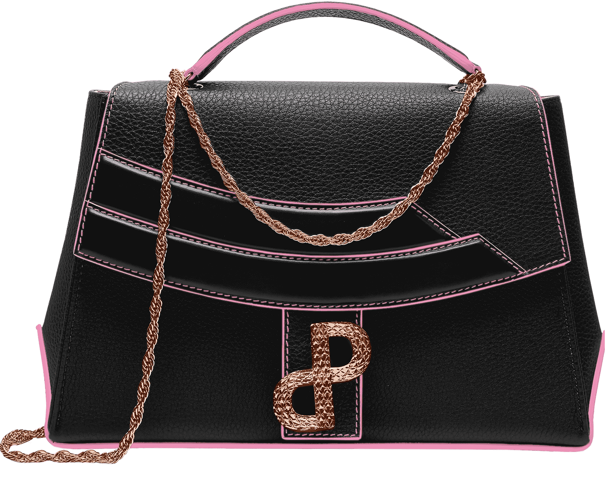 LIVIA Messenger bag – ForeverLuxury Italian messenger bag with 3D hardware, All MADE IN ITALY. Black with pink accents