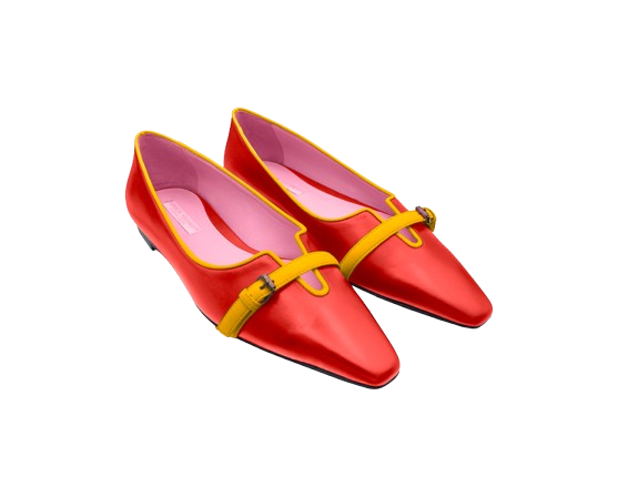 ANAHITA Ballerina – ForeverLuxury Italian ballerina shoes with 3D hardware, All MADE IN ITALY. Brown with lobster red accents