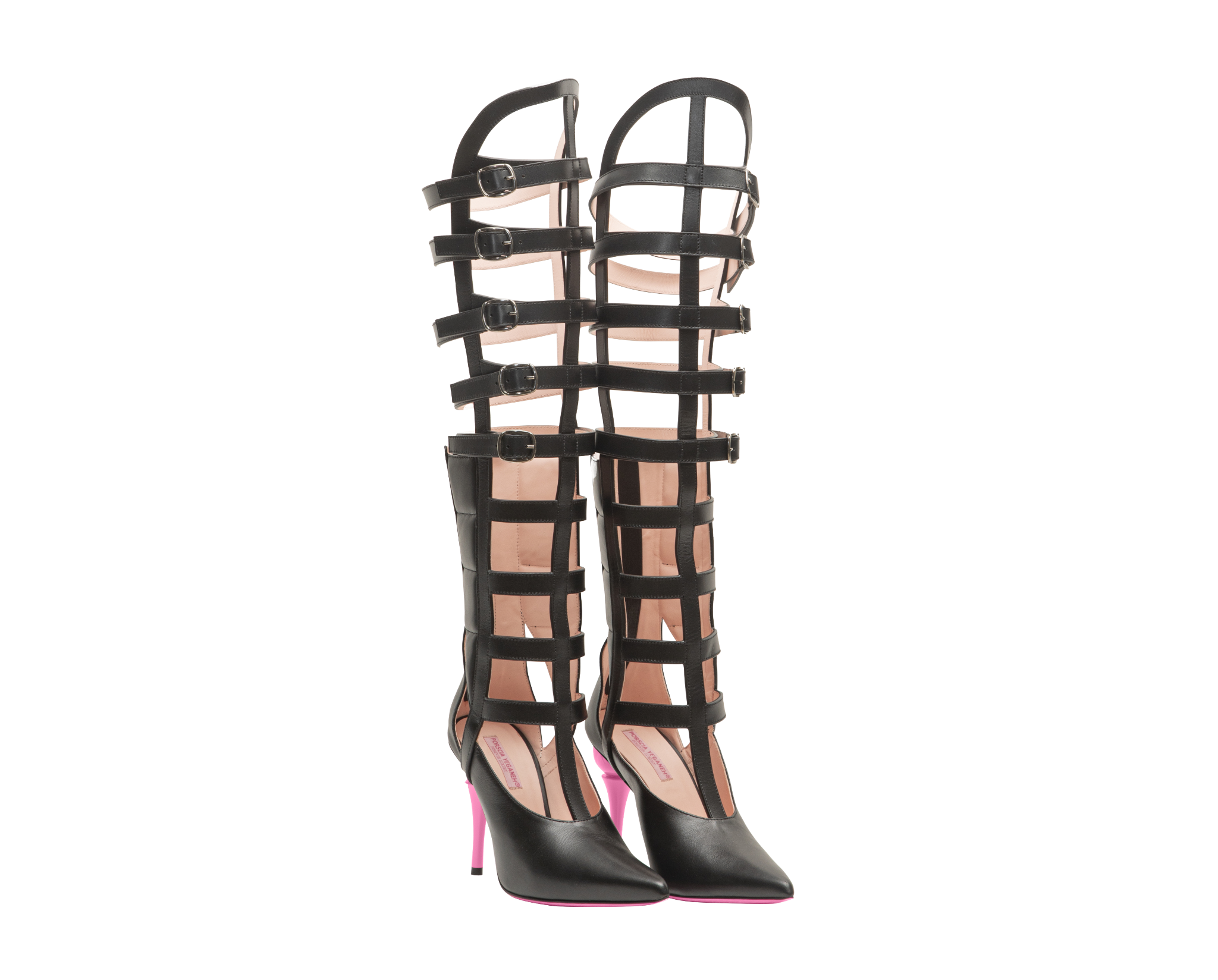 SORAYA Gladiatrix All season Boots – ForeverLuxury Italian, All MADE IN ITALY. Black with Pink Soraya Heels