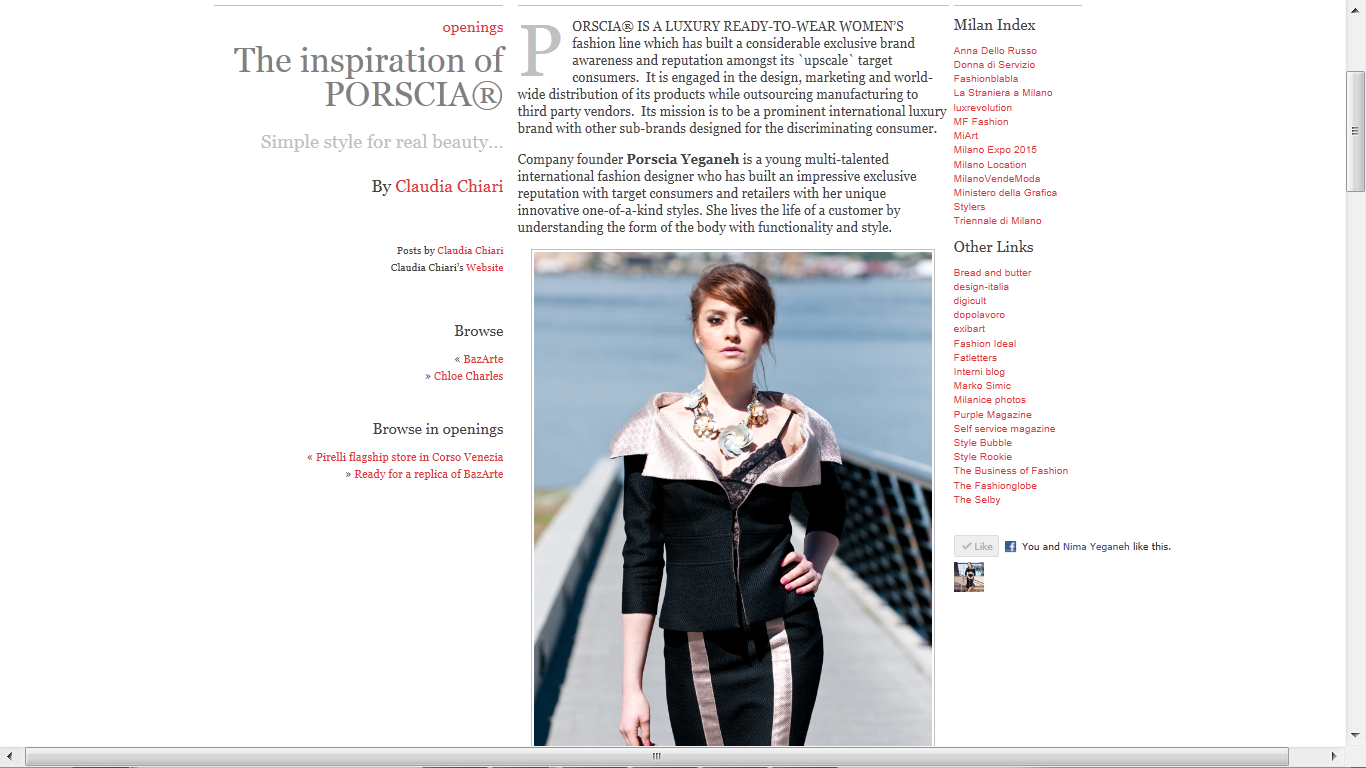 PORSCIA YEGANEH® Featured in “The Inspiration of PORSCIA®” — Milan, Italy