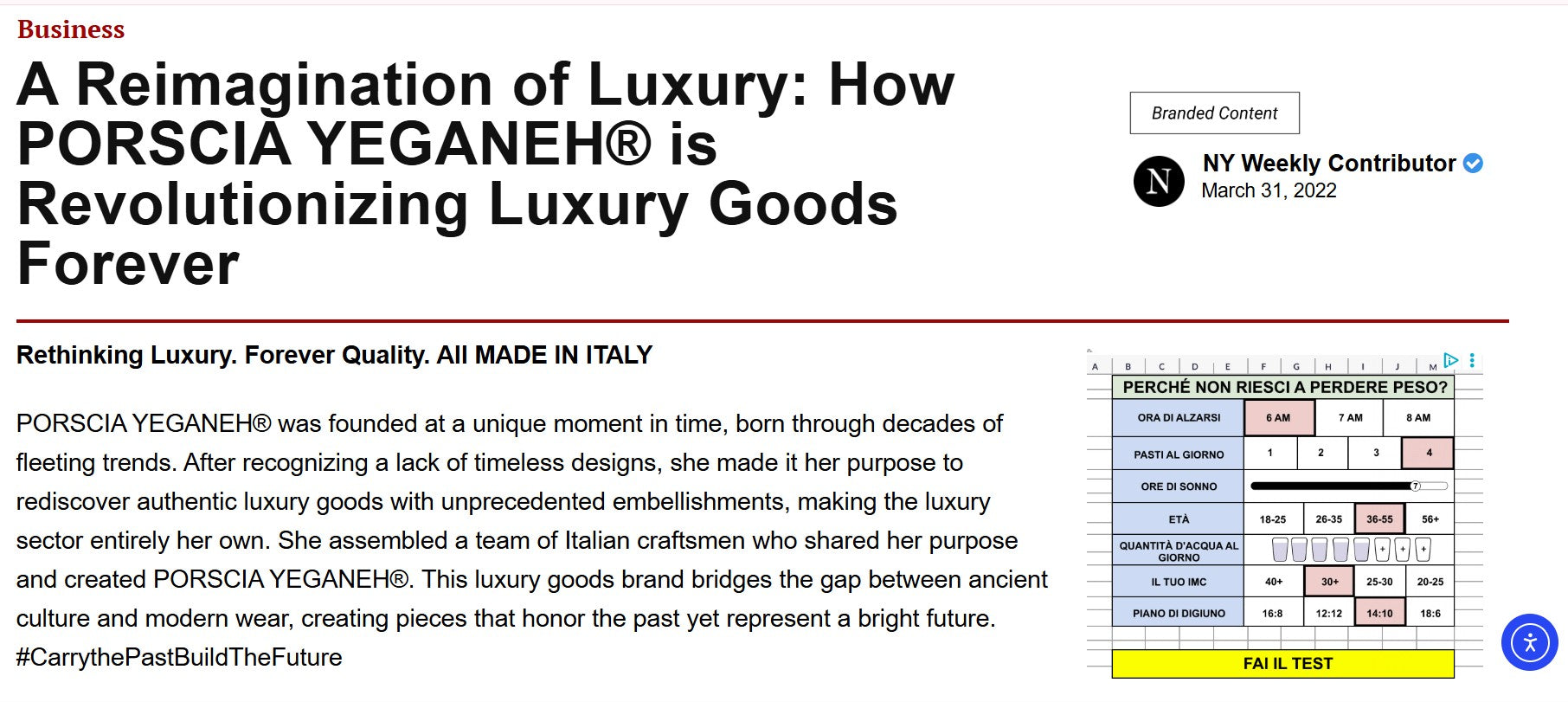2022: PORSCIA YEGANEH® Featured in New York Weekly — A Reimagination of Luxury, Forever