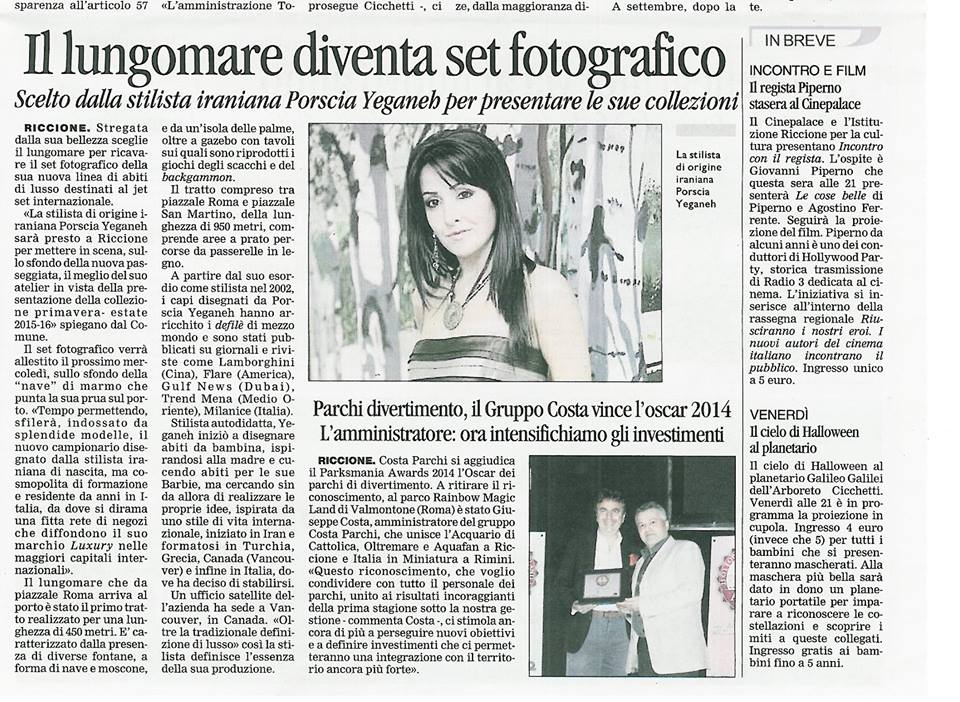 PORSCIA YEGANEH® Trasforma il Lungomare di Riccione in un Set Fotografico per la Nuova Collezione di Lusso
