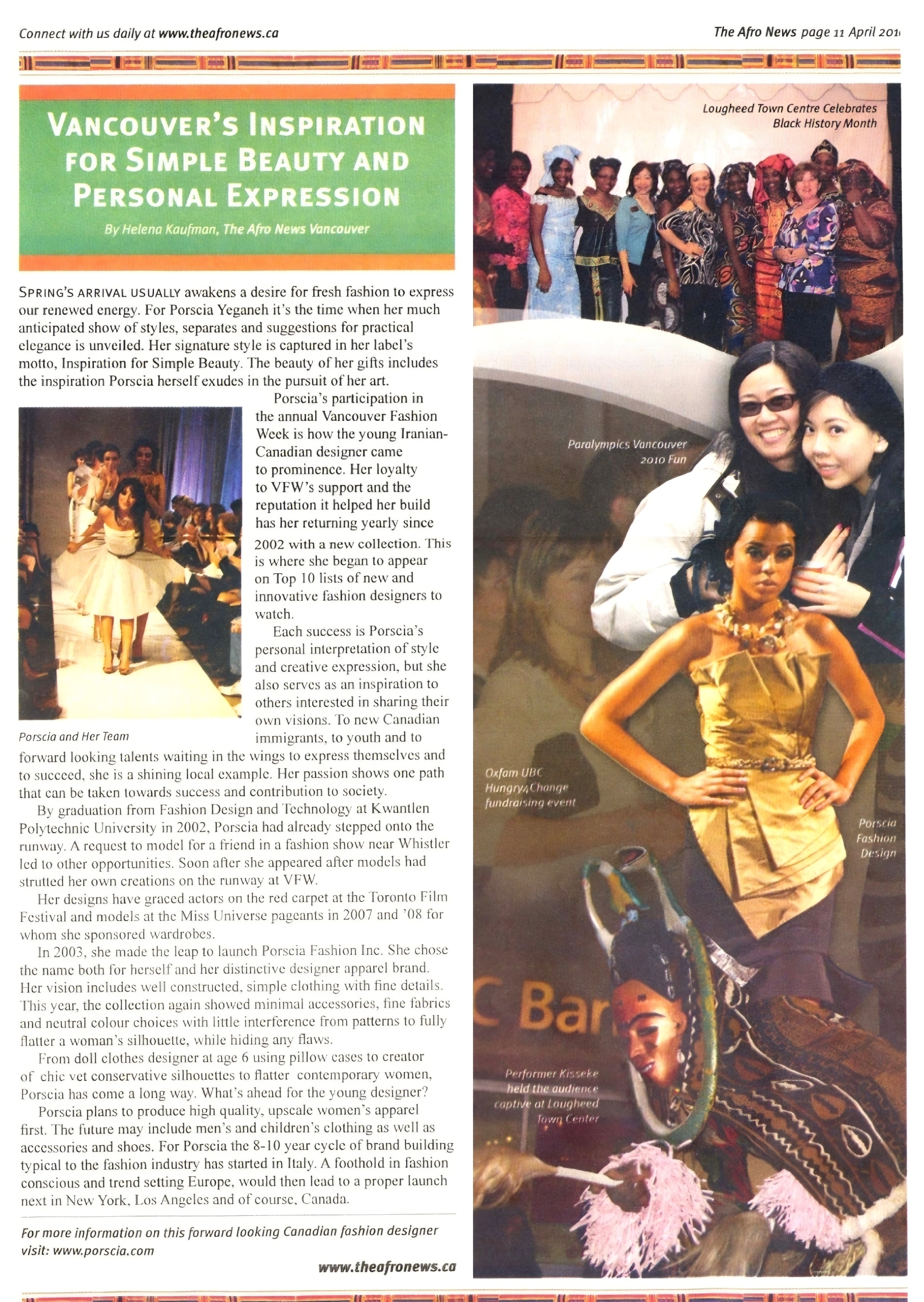PORSCIA YEGANEH® Featured in The Afro News – Vancouver’s Inspiration for Simple Beauty
