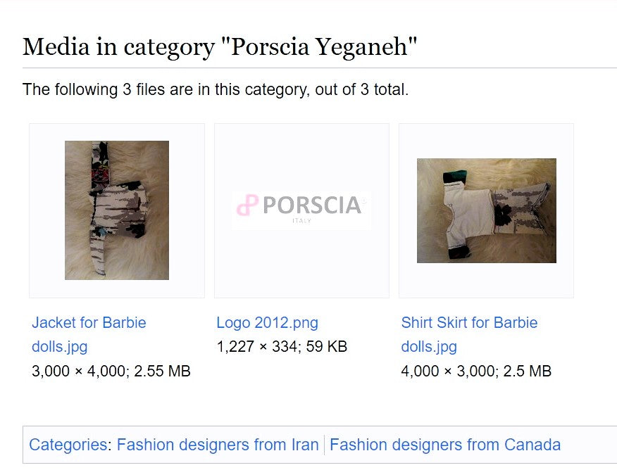 Wikipedia: Porscia Yeganeh — From Barbie Creations to PORSCIA YEGANEH®