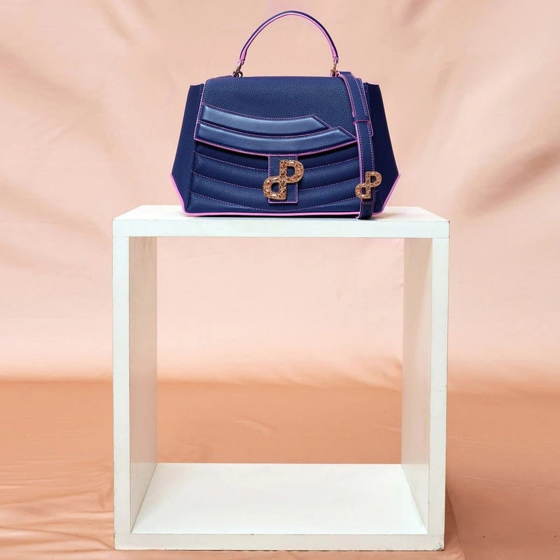 MESSALINA Satchel in blue – ForeverLuxury Italian handbag with signature 3D hardware, All MADE IN ITALY
