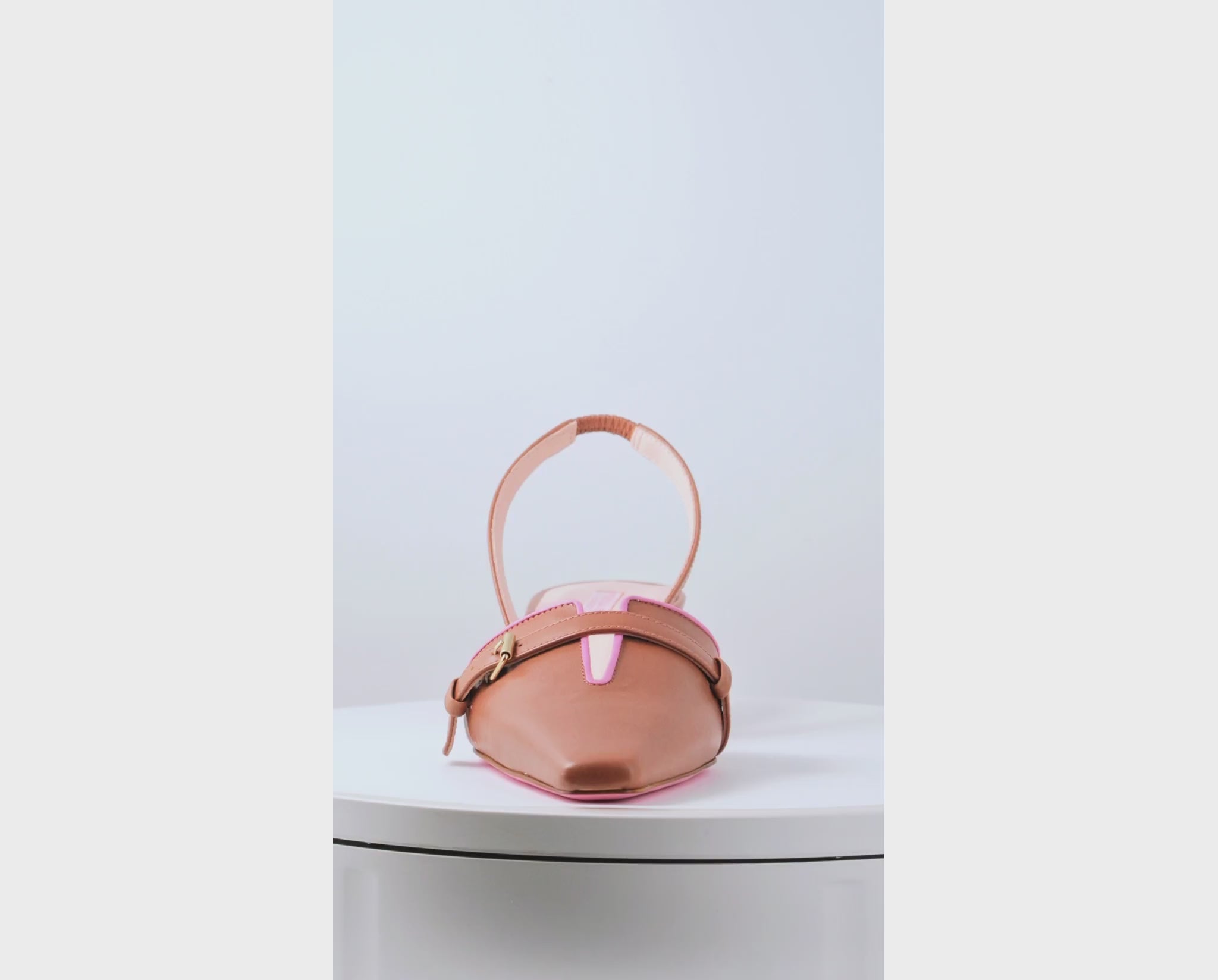 ANAHITA Slingbacks – ForeverLuxury Italian slingbacks with 3D hardware, All MADE IN ITALY. Brown with pink piping 