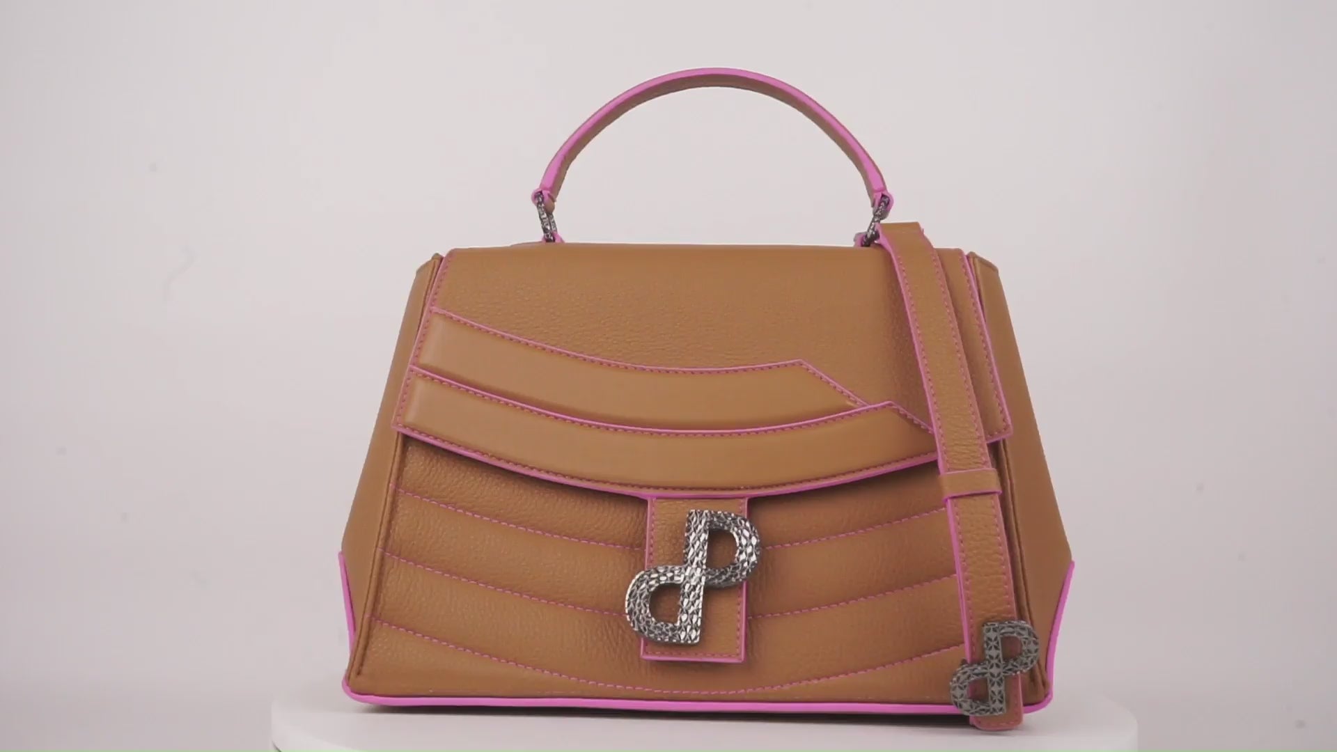 MESSALINA Satchel bag – ForeverLuxury Italian handbag with 3D hardware, All MADE IN ITALY. Mustard with pink accents