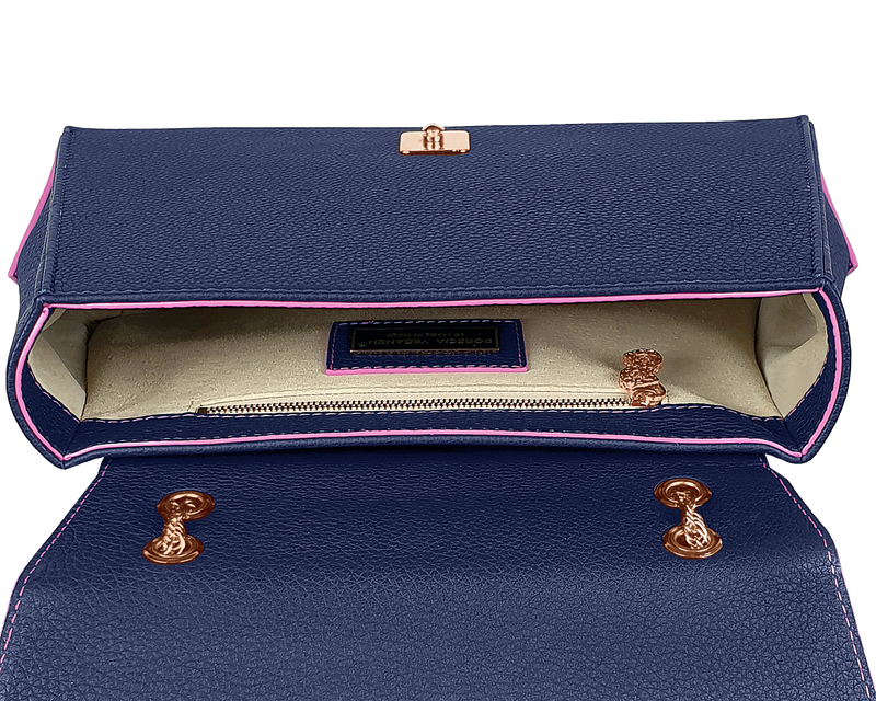 LIVIA Luxury Messenger bag 3D Rose Gold hardware in Navy – PORSCIA