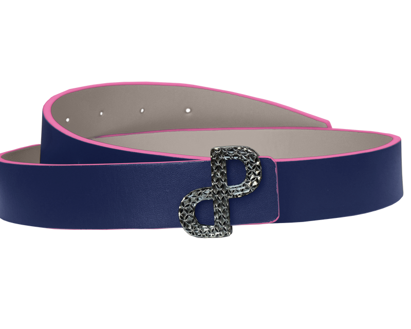 Leather Ribbon Belt - Navy Blue Oyster