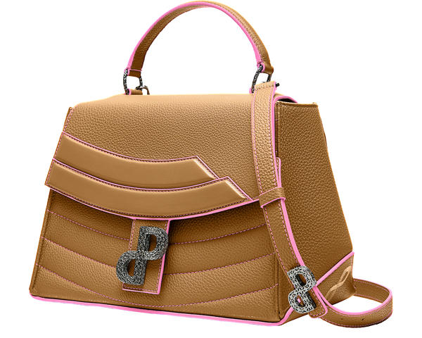 The MESSALINA handbag, with its sumptuous look and regal presence, stands out as an item of distinguished beauty to be effortlessly worn throughout the day, to boardrooms meetings and evenings out. Crafted in grained calf leather and designed in the signature trapeze silhouette with individually hand-carved, featherweight, 3D Forever-Logo, adorns the push turn-lock clasp, shoulder strap buckle, and inner zipper pull – All MADE IN ITALY